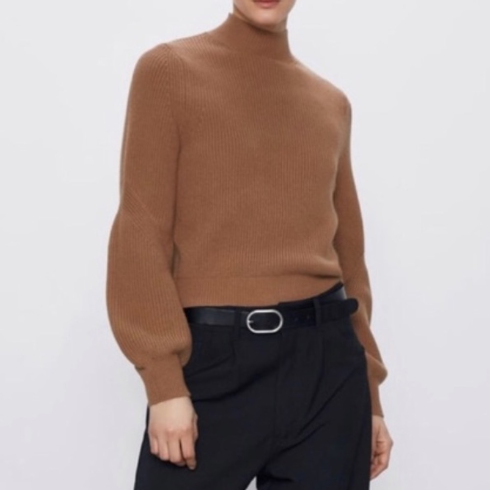 Zara brown mock turtleneck ballon sleeve sweater size M